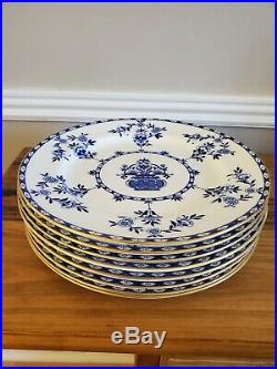 Antique Royal Doulton 9- 10 Dinner Plates Colbalt Blue & White Floral E1430