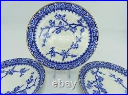 Antique Royal Doulton Blue and White Porcelain Saucer Plates Cherry Blossom x4