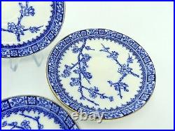 Antique Royal Doulton Blue and White Porcelain Saucer Plates Cherry Blossom x4