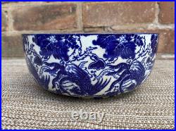 Antique Royal Doulton Mythical Birds Flow Deep Blue White Bowl 1900s Rare