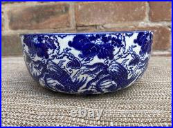 Antique Royal Doulton Mythical Birds Flow Deep Blue White Bowl 1900s Rare