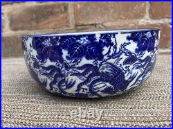 Antique Royal Doulton Mythical Birds Flow Deep Blue White Bowl 1900s Rare