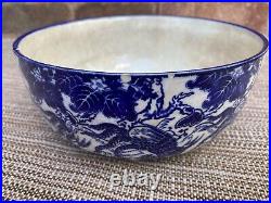 Antique Royal Doulton Mythical Birds Flow Deep Blue White Bowl 1900s Rare