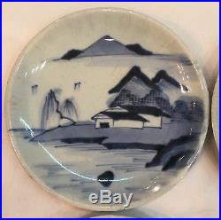 Antique SET OF 8 Japanese Ko-Imari Sometsuke Blue & White Porcelain Plates