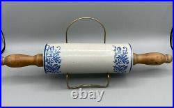 Antique Salt Glaze Blue Stoneware Rolling Pin (Holder is not included)