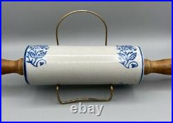 Antique Salt Glaze Blue Stoneware Rolling Pin (Holder is not included)