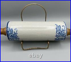 Antique Salt Glaze Blue Stoneware Rolling Pin (Holder is not included)