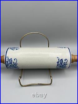 Antique Salt Glaze Blue Stoneware Rolling Pin (Holder is not included)