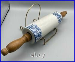 Antique Salt Glaze Blue Stoneware Rolling Pin (Holder is not included)