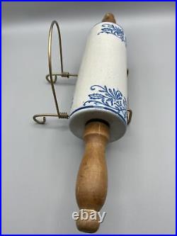 Antique Salt Glaze Blue Stoneware Rolling Pin (Holder is not included)