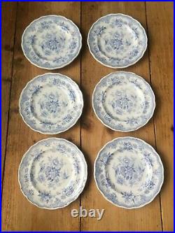 Antique Set Of 6 Small Blue & White Asiatic Pheasants Plates Podmore Walker & Co