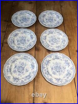 Antique Set Of 6 Small Blue & White Asiatic Pheasants Plates Podmore Walker & Co