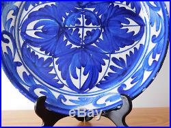Antique Spain Spanish Blue and White Hand Painted Faience Majolica Plate Charger