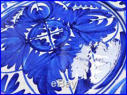 Antique Spain Spanish Blue and White Hand Painted Faience Majolica Plate Charger