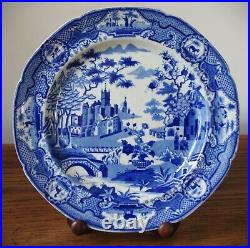 Antique Spode Blue & White Transferware c. 1815 10 Plate Gothic Castle Pattern