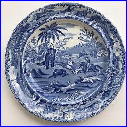 Antique Spode Indian Sporting Death Of The Bear Blue White Dinner Plate 1800's