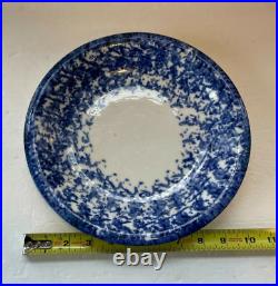 Antique Spongeware Spatterware Dinner Plate & Mush Cup Blue & White Vtg RARE