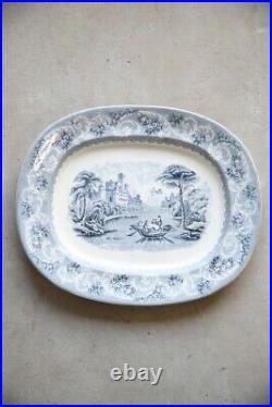 Antique Staffordshire Blue Transferware Rhine Platter Serving Plate