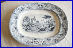 Antique Staffordshire Blue Transferware Rhine Platter Serving Plate