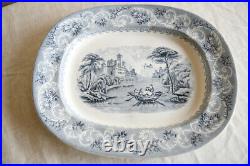 Antique Staffordshire Blue Transferware Rhine Platter Serving Plate