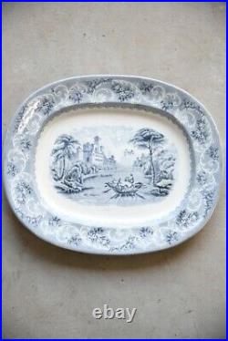 Antique Staffordshire Blue Transferware Rhine Platter Serving Plate