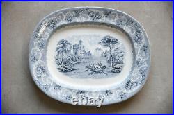 Antique Staffordshire Blue Transferware Rhine Platter Serving Plate