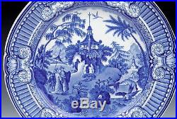 Antique Staffordshire Blue & White Chinese Pagoda Scene Plate 19th C