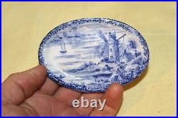 Antique Staffordshire Empire Works Blue & White Vanity Set Sailboats & Windmills