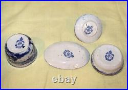 Antique Staffordshire Empire Works Blue & White Vanity Set Sailboats & Windmills