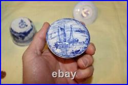 Antique Staffordshire Empire Works Blue & White Vanity Set Sailboats & Windmills