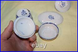 Antique Staffordshire Empire Works Blue & White Vanity Set Sailboats & Windmills