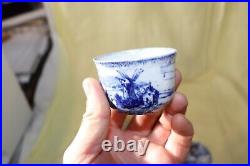 Antique Staffordshire Empire Works Blue & White Vanity Set Sailboats & Windmills