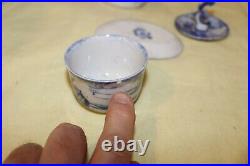 Antique Staffordshire Empire Works Blue & White Vanity Set Sailboats & Windmills