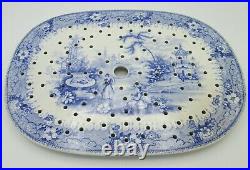 Antique Staffordshire Oval-shaped Blue/white Pottery Drainer 12.75 X 9.25