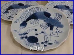 Antique Superb Japanese Edo Era Ko Imari (Old Imari) Blue White Plates Set of 5