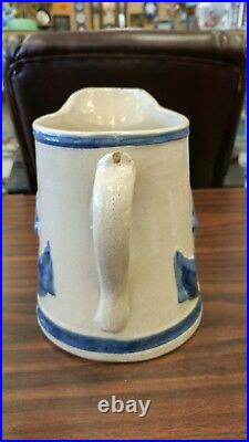 Antique Three Birds Stoneware Blue Band Pitcher White Hall Marvelous