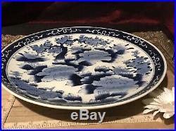 Antique Vintage Asian Porcelain Blue & White Floral Wall Plate Marked 13 1/4
