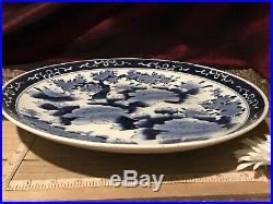 Antique Vintage Asian Porcelain Blue & White Floral Wall Plate Marked 13 1/4