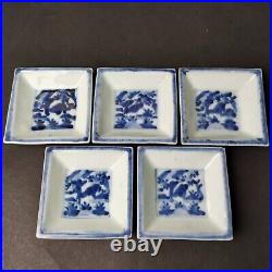 Antique Vintage Japanese porcelain Old Imari ware Qilin Kirin Blue&White 5 plate