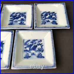 Antique Vintage Japanese porcelain Old Imari ware Qilin Kirin Blue&White 5 plate