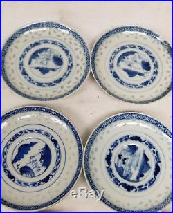 Antique Vintage Underglaze Blue and White Nanking Chinese Export PLates Dishes