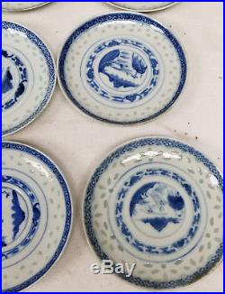 Antique Vintage Underglaze Blue and White Nanking Chinese Export PLates Dishes