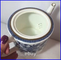Antique Vintage Wedgwood Blue & White Peony Pattern Teapot Old pre 1891