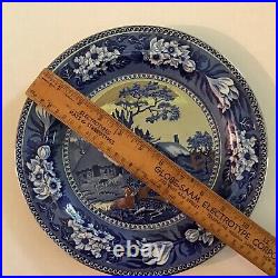Antique Wedgwood Blue & White Fallow Deer Silver Luster 10 Dinner Plate