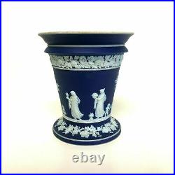 Antique Wedgwood Dark Blue White Jasperware Flower Frog Planter Vase