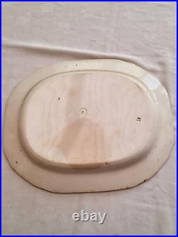 Antique White and Blue Oval Large Charger Plate Some Crackling to Glaze
