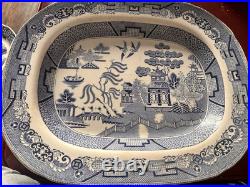 Antique Willow Pattern Staffordshire China Platter Plate Blue White early 1900