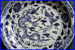 Antique Xuande 24 Chinese Porcelain Dragon Plate Blue White
