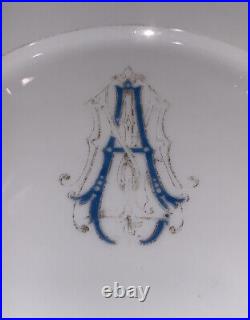 Antique c1891-1900 Paris Limoges France Set 7 Plates Blue A Monogram Gilt 9.75