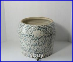 Antique c. 1900 Blue & White Spongeware Stoneware 3 Piece 2 Gal Water Cooler